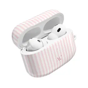 Personalized Pink Stripe AirPods Case – Custom Name or Initials Soft Matte Pink Stripe Cover, Aesthetic Pastel Protective | For AirPods 1 2 3 4 & Pro Gen 2
