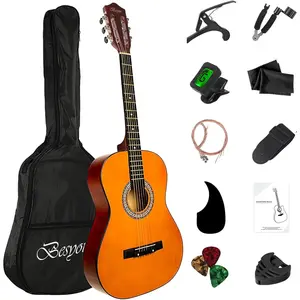 38in Acoustic Guitar Travel Guitar Beginner Introductory Practice Guitar For Teens Students with Soft Case