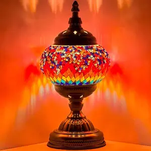 Crimson Spectrum: Turkish Lamp with Red Rainbow Mosaic