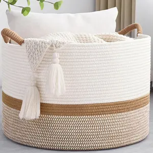 Woven Cotton Rope Storage Basket,  Durable Woven Bin for Clothes & Blankets ,20 in x 13 in, 85L. tiktokshopspringglowup