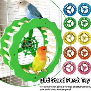 Wooden Bird Perch Toy, Interactive Rotating Parrot Toy, Wooden Fitness Wheel Parrot Toy, Intelligence Puzzle Toy, Bird Playground Toy