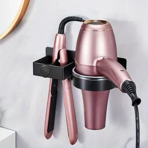 Wall-Mounted Hair Styling Tool Holder, 1 Count Punch-Free Hair Dryer and Curling Iron Organizer Rack, Bathroom Storage Shelf for Blow Dryer, Straightener and Curling Iron, Bathroom Organizing Accessories, Adhesive Shower Organizer