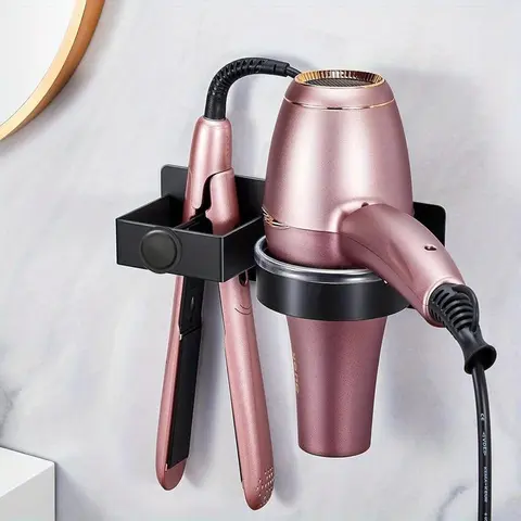 Wall-Mounted Hair Styling Tool Holder, 1 Count Punch-Free Hair Dryer and Curling Iron Organizer Rack, Bathroom Storage Shelf for Blow Dryer, Straightener and Curling Iron, Bathroom Organizing Accessories, Adhesive Shower Organizer, Bathroom Accessory