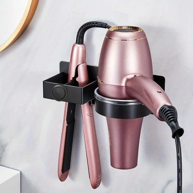Wall-Mounted Hair Styling Tool Holder, 1 Count Punch-Free Hair Dryer and Curling Iron Organizer Rack, Bathroom Storage Shelf for Blow Dryer, Straightener and Curling Iron, Bathroom Organizing Accessories, Adhesive Shower Organizer, Bathroom Accessory
