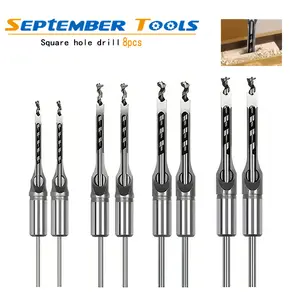 8pcs Square Hole Drill Woodworking Drill Tools Auger Mortising Chisel Drill Set DIY Furniture Square Woodworking Drill