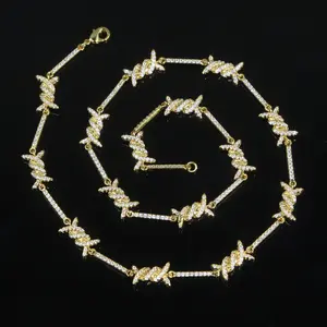 Vacuum Plated Copper with 5A+ Sri Lanka Zircon Barbed Wire Thorn Necklace Miami Italy Mexico & Micro Inspired for Women & Men Luxury Jewelry,Daily Wear,Casual Fashion,Gift Idea,Chicano,Classic,Hip Hop,Simple,Sporty Style