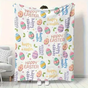 Home Daily Use Blanket with Easter Background Decoration Pattern, Suitable for Sofa, Small Throw, Nap Blanket, Shawl Blanket, Perfect Gift for Boys and Girls
