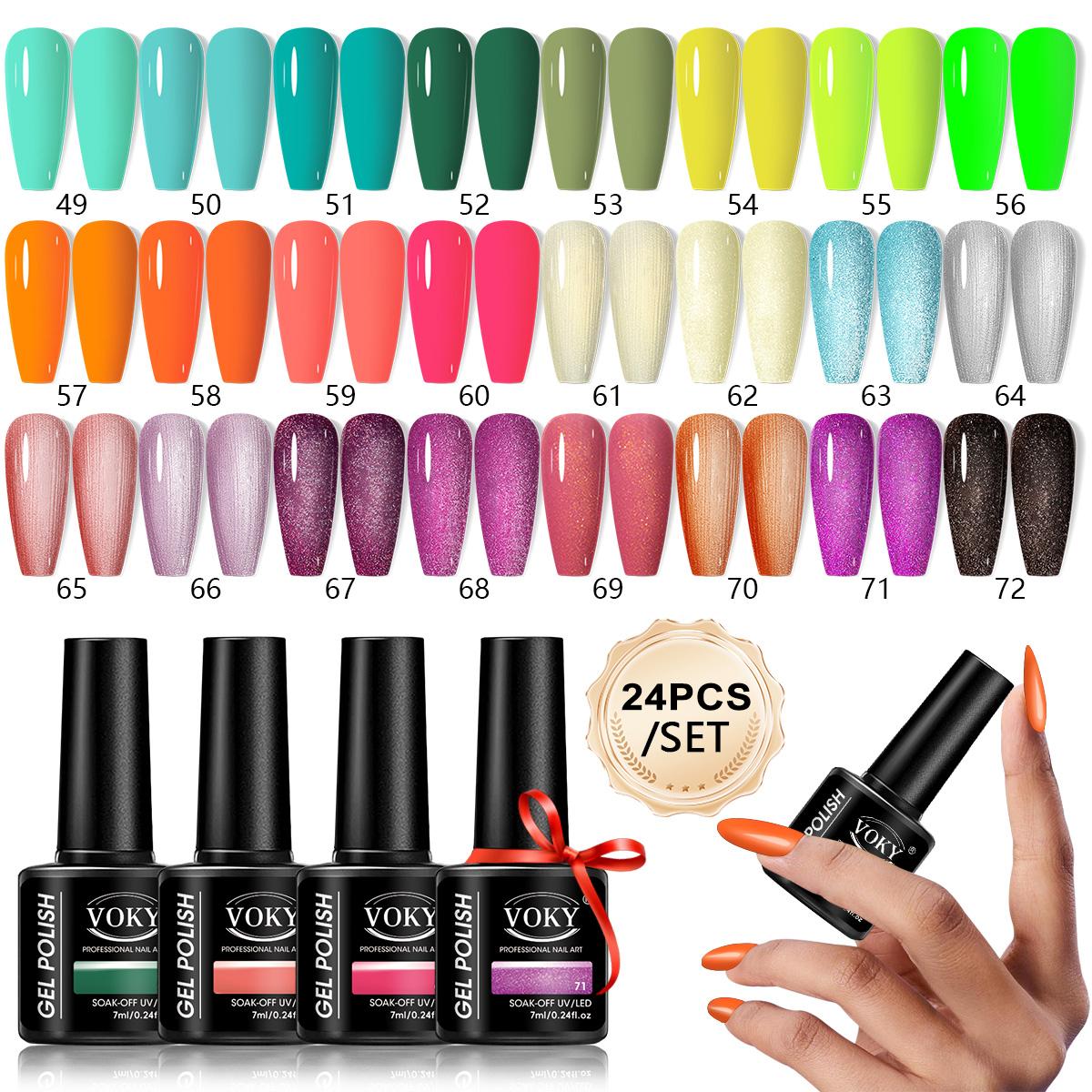 VOKY 24 Pack Gel Nail Polish Set #49-72 - Summer Dopamine & Metallic Shimmer Collection, Neon Brights Glitter Cream, UV LED Soak Off Festival Vacation Nail Art Kit, 5-Free VOKY 24 Pack Gel Nail Polish Set #49-72 - Summer Dopamine & Metallic Shimmer Collection, Neon Brights Glitter Cream, UV LED Soak Off Festival Vacation Nail Art Kit, 5-Free