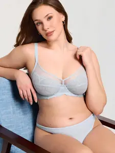 DOBREVA Women's Sexy Lace Sheer Bra Unlined Minimizer Underwire Full Coverage See Through Bras