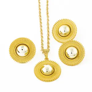 3PCS Jewelry Set Golden Ethiopian Eritrean Women Necklace/Earrings/ Ring Habesha Accessories