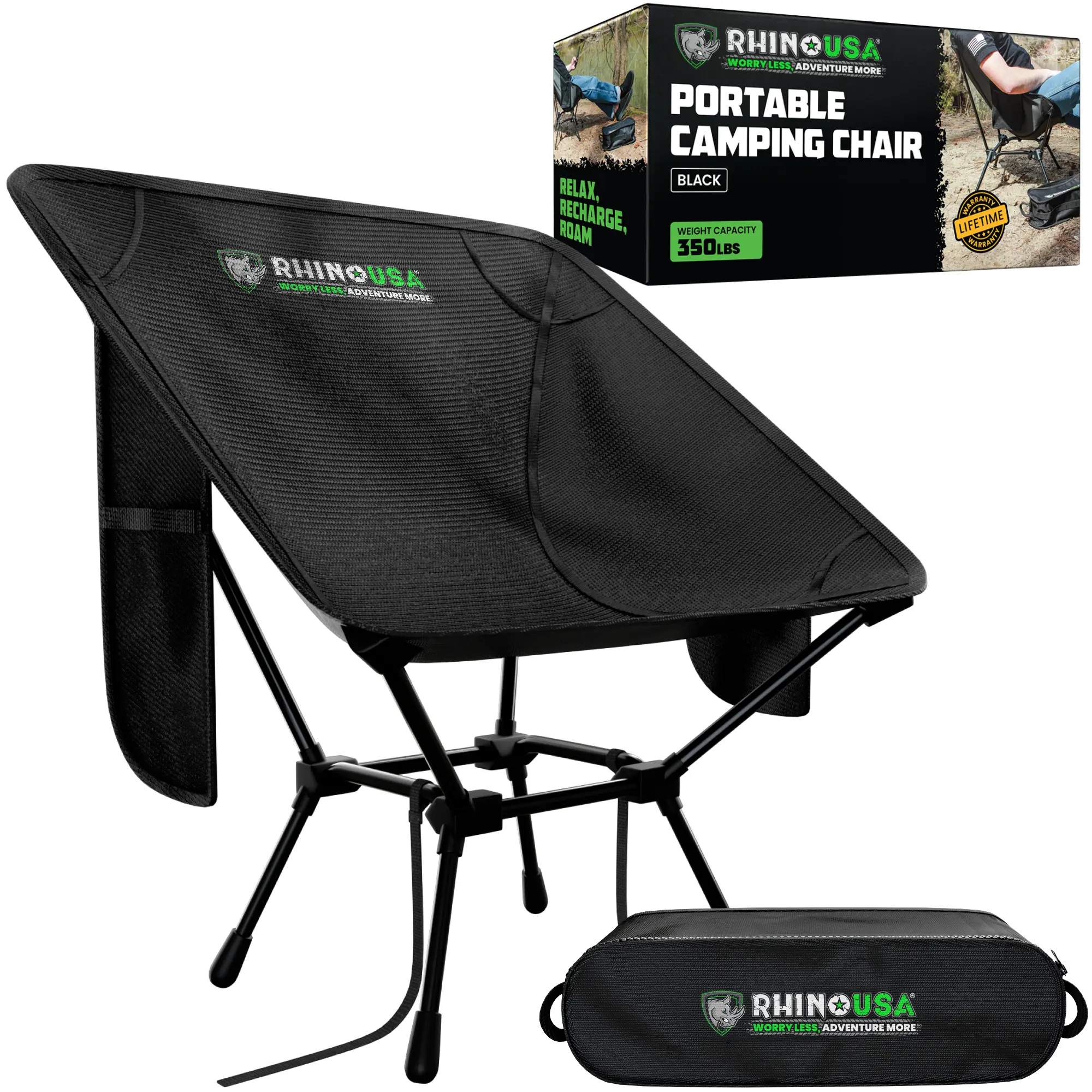 Rhino USA Portable Camping Chair (400lbs Capacity) - Collapsible Compact Lightweight Camp Chair