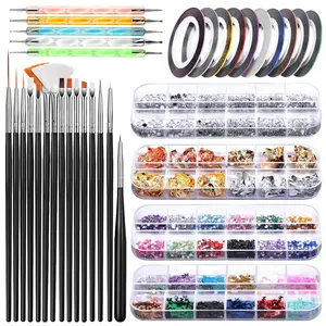 🎨 Professional Nail Art Design Kit | 34-Piece All-in-One Solution | Includes Brushes, Dotting Tools, Glitter, Foils, Gems, Rhinestones & Sequins | Recommended by Nail Artists | Nail Art Set