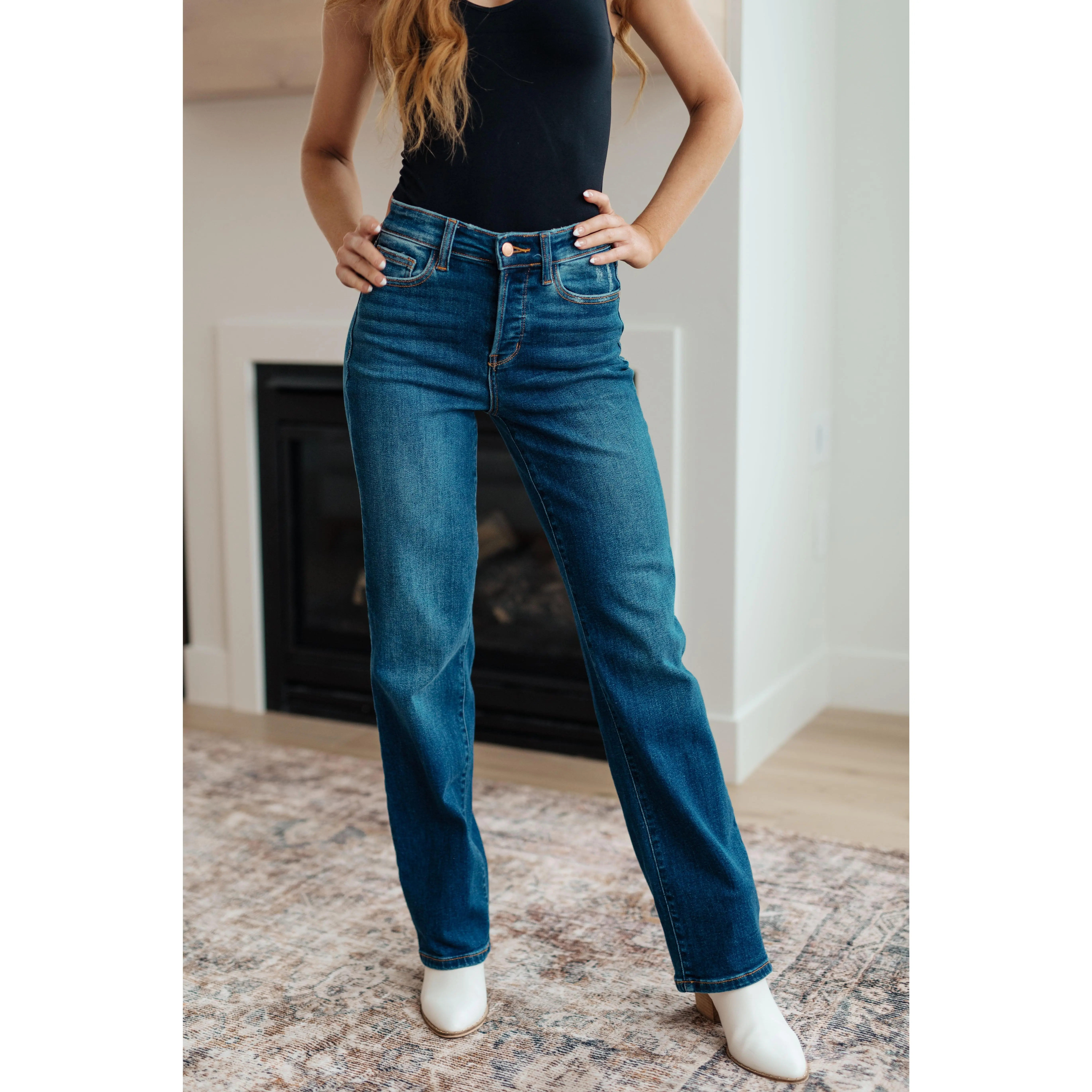 Pippa High Rise Button Fly Straight Jeans
