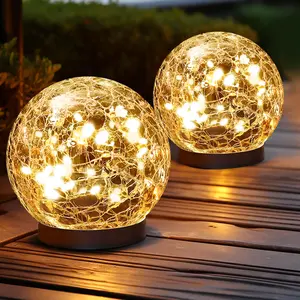 Solar Globe Lights Outdoor Waterproof-Solar Balls for Garden-Cracked Glass Ball Solar Lights Outdoor-Solar Orbs for Outside-Outdoor Decorations for Patio and Yard Lawn Backyard Decor