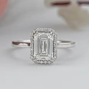 Emerald Lab Diamond Solitaire Halo Engagement Ring
