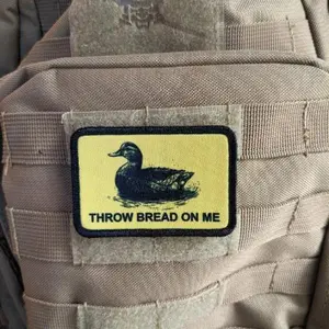 Throw bread on me Gadsden flag duck meme 2"x3" removable morale patch with hook and loop backing