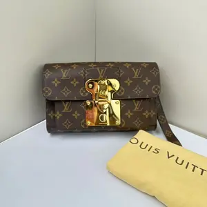Pre-owned Louis Vuitton Coated Canvas Clutches & Wristlets Historique Brown GIA0527