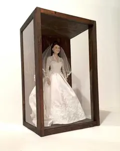 3-Sided Glass Display Case - Vintage Style Wood Frame, Pin-able Burlap Backing, Magnetic Lid, 11"W x 19"H x 8"D, Handcrafted Artisan Design, Made in the U.S.A.