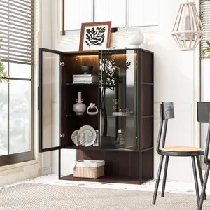 51.2'' Tall Lighted Display Cabinet with Tempered Glass Door, Metal Frame LED Curio Cabinet, Modern minimalist style, for Living Room, Office, Study