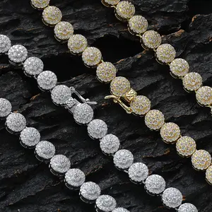 High Quality Hip Hop Necklace 7mm round Rock Sugar Zircon Necklace Inlaid with Zirconium Single Breasted round Men's Necklace Adults Birthday