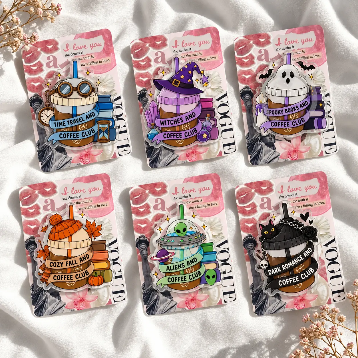 Bookish Coffee Club Acrylic Phone Grip, BookTok Iced Coffee Cell Phone Holder, Cozy Fall E-Reader Stand, Dark Romance Reader Gift, Cute Book Lover Accessory