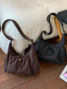 Japanese-style minimalist plaid canvas bag，Trending purses for 2026，Crossbody bags for women,Work bags for women, Tote Bag,shoulderbag