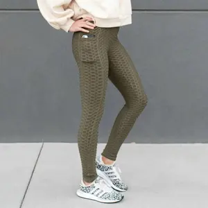 Women's High Waist Textured Sculpting Leggings with Pockets - Smoothing Design