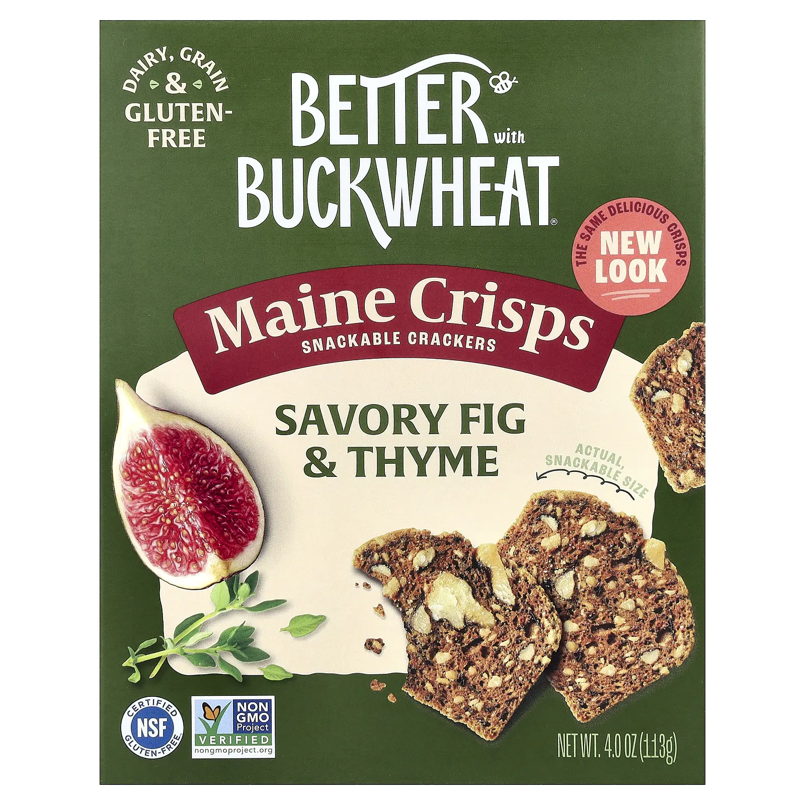 Better with Buckwheat Maine Crisp Snackable Crackers, Savory Fig & Thyme, 4 oz (113 g)