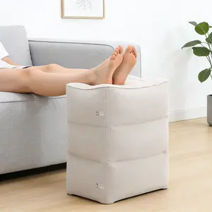 Portable inflatable three-layer flocked stool with adjustable height and leg rest, perfect for children to sleep on while traveling. Suitable for the office, home, and any trip (ships without gas). Gray.