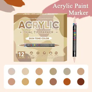 12 Color Skin Tone Acrylic Markers Set, Dual Tip Design, Quick Dry, Non-Fading, Suitable for Sketch Paper Watercolor Paper Wood Ceramic, Acrylic Marker Pen