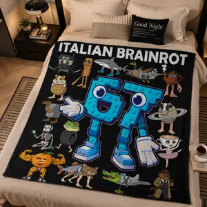 Six Seven Italian Brainrot Blanket Official Inside Joke For Your Crew Viral Meme Comfort In Durable Flannel Ultra Soft Throw For Maximum Cozy And Shared Laughs At Home