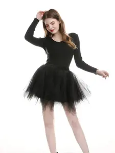 Ballet Style Mesh Tutu Skirt, Layered Puffy Design, Fitted A-Line, Elegant Solid Pattern, Perfect for Dance, Parties, Weddings