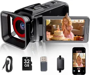 4K Video Camera Camcorder, 64MP with 3” 270° Flip Screen, 18X Zoom, WiFi and Webcam for YouTube, 32GB SD Card, Built-in Rechargeable 2500mAh Battery(Black) Streaming Recorder Digital