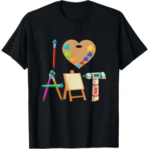 100% Cotton I Love Art Fun Colorful Future Artist and Crafts T-Shirt