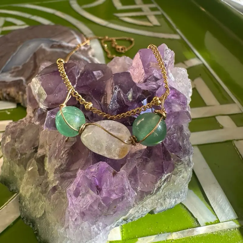 Prosperity -Triple Stone Necklace- Citrine & Green Aventurine Gold Stainless Steel Chain