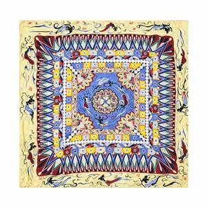 Flying Musician Silk Shawl Wrap for Women – 100% Mulberry Silk Oversized Scarf, Dunhuang Oriental Art Print, Statement Luxury Gift (90x90cm / 35.4”)