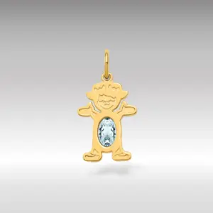 14K Gold Girl March Birthstone Aquamarine Pendant