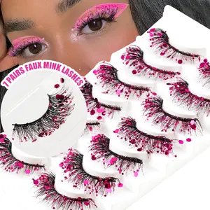 Glitter false eyelashes for Christmas, Halloween stage makeup, dense colorful eye lashes