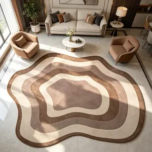 Nordic Style Cream Color Wave Pattern Rug, Non-Slip Decorative Mat for Living Room Bedroom, Easy to Clean, Ideal Gift