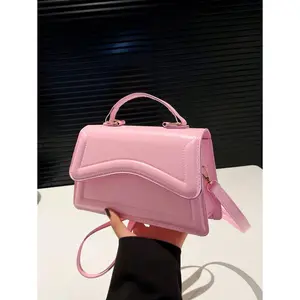 Fashionable Minimalist Solid Color Shoulder Diagonal Crossbody Handbag With Metal Hardware, Small Square Style