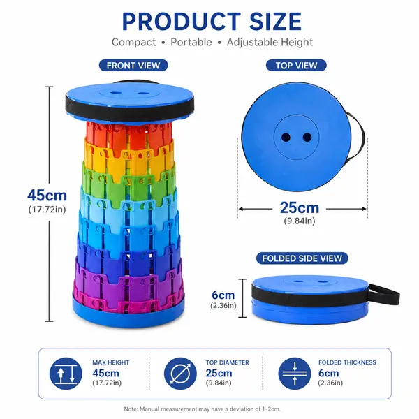 Foldable Stool 500 lb Capacity, portable folding stool for camping, hiking, and fishing, height-adjustable, lightweight foldable round seat, easy to carry, with handle for crossbody carrying, impact-resistant, essential for outdoor travel