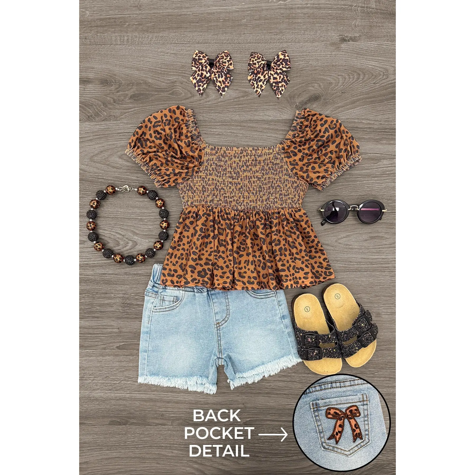 Cheetah Print Bow Denim Short Set