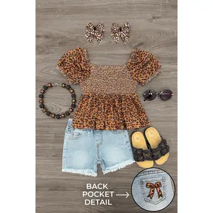 Cheetah Print Bow Denim Short Set