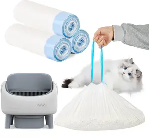 60 Count Cat Litter Box Liners for Automatic Self-Cleaning Litter Box, Heavy Duty Drawstring Waste Bags, Extra Thick Leak-Resistant Kitty Litter Bags, 17" x 26", 3 Rolls for Easy Cleanup