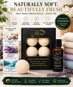 Luxury Wool Dryer Ball Kit with Fragrance Oil – 4 New Zealand Wool Dryer Balls + Laundry Scent Oil – Reusable Natural Fabric Softener Alternative
