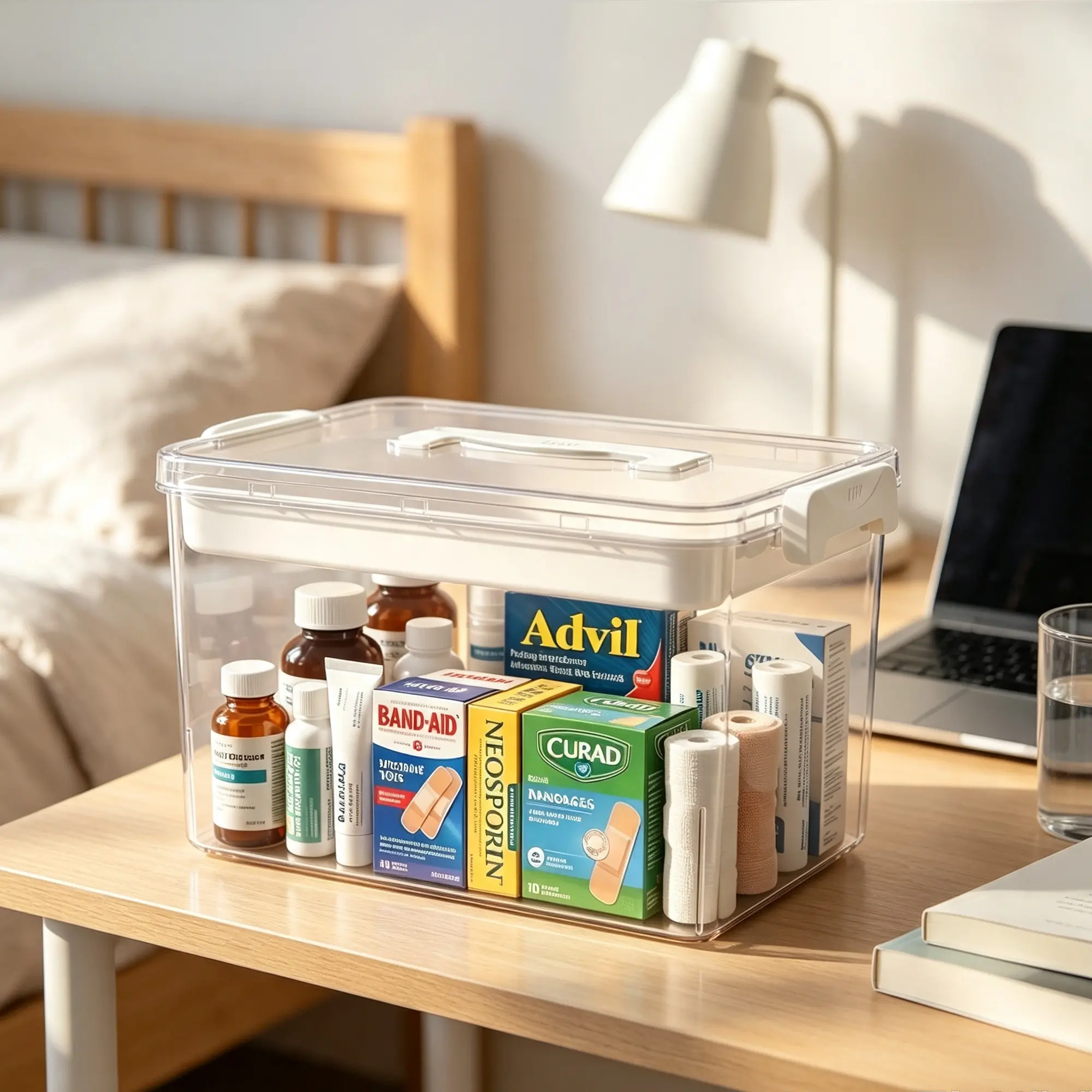 Large Clear Medical Organizer Box with Portable Carry Handle,Heavy-Duty Thick Plastic Case With Removable Divider Tray,Dustproof Sealed Lid,Practical Storage Box For College Dorm,Teen Student Campus,Back To School And Household Medical Supply Storage