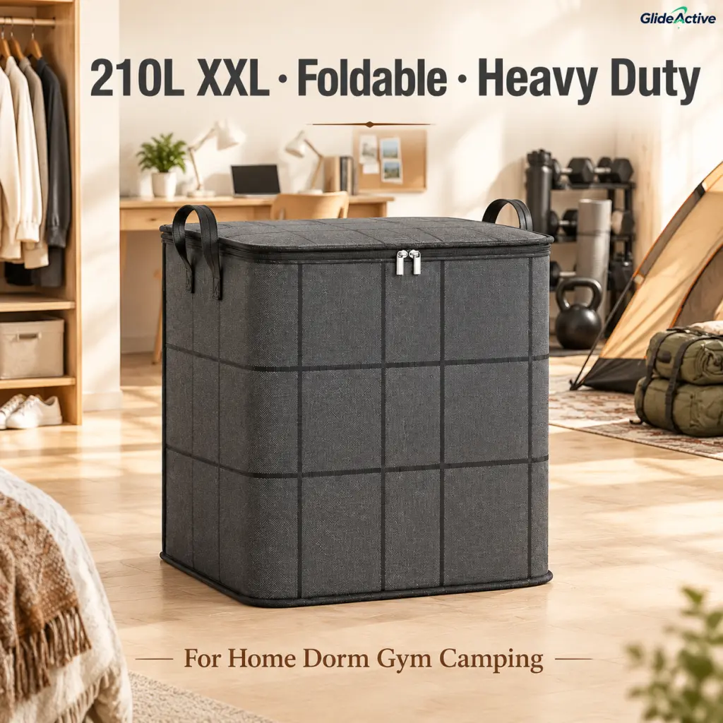 Upgraded 210L XXL Foldable Storage Bin, Heavy Duty Non-Woven Fabric Closet Organizer, Large Storage Box for Gym Camping Home Dorm