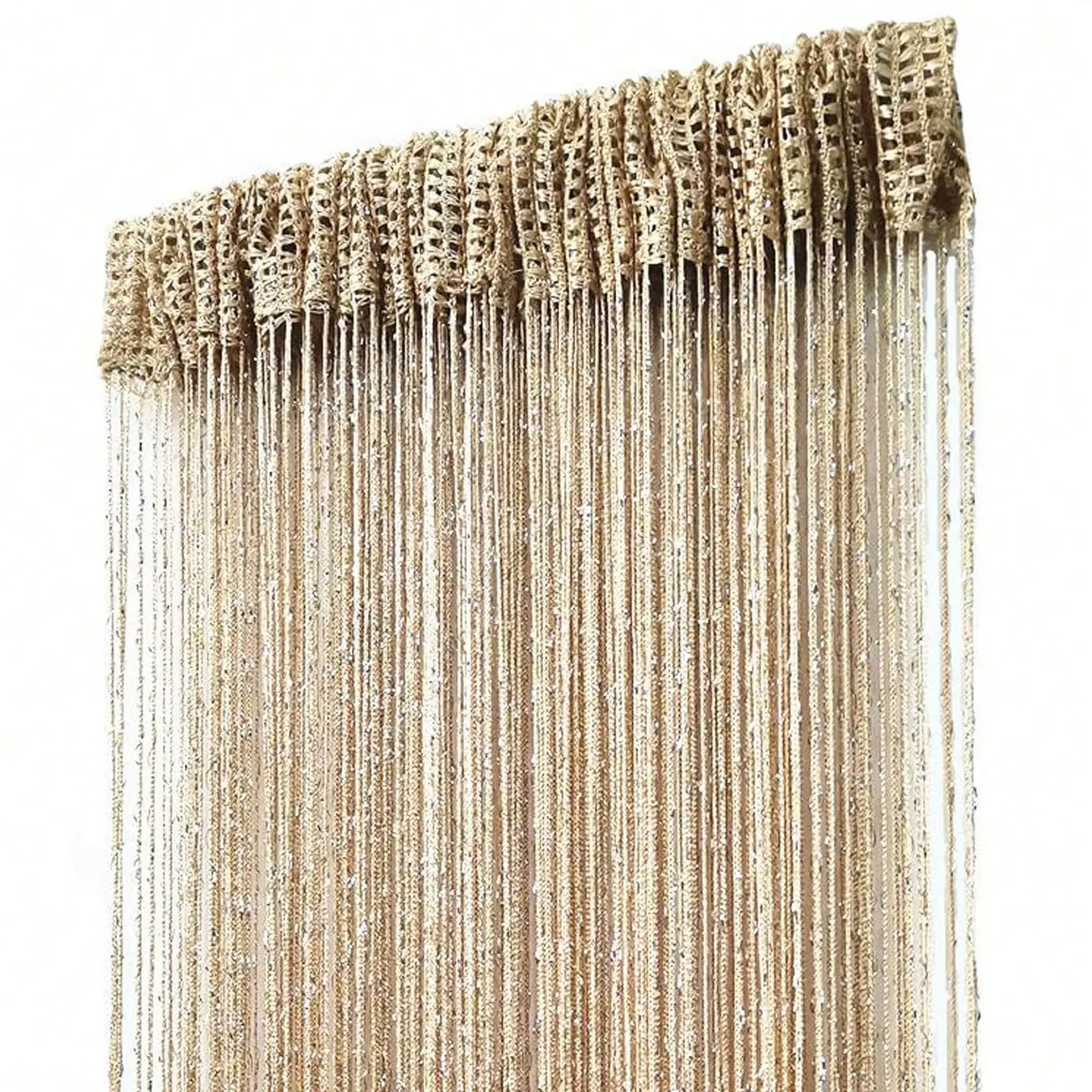 Luxurious Champagne Color Silk Door Curtain, Curtain For Door, Shiny Wedding Tassel Hanging Decor, Linear Partition Design, Easy Installation, Home Decoration Curtain