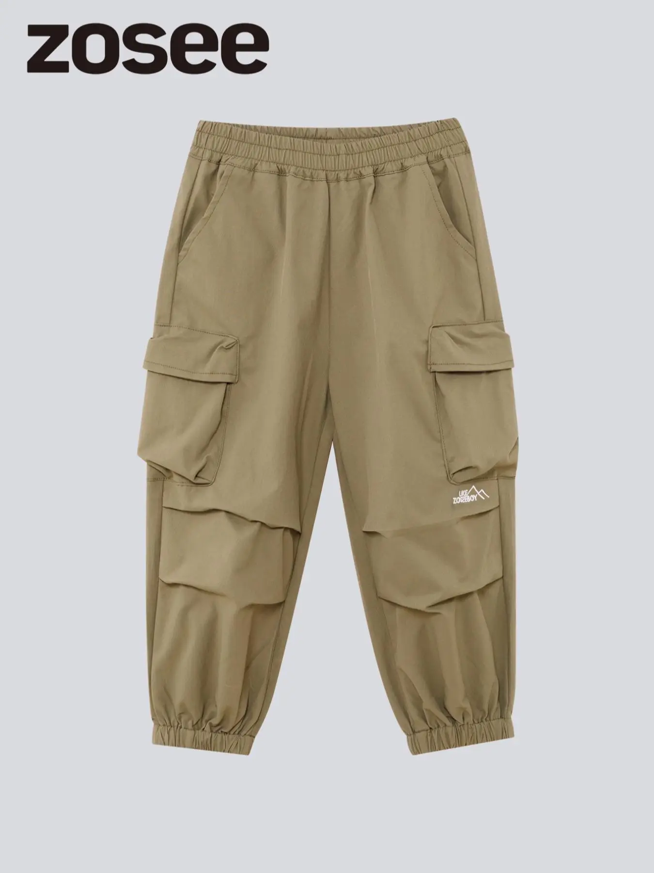 Boy's Solid Color Embroidery Flap Pocket Elastic Waist Cargo Pants, Casual Comfy Windproof Waterproof Trousers for Fall & Winter, Boys Bottoms for Dai