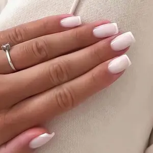 US-NAIL - 24PCS Short Square False Nails French White Edge Fake Nials Silver Flame Full Cover Press On Nails Detachable Ballerina Nail Tip